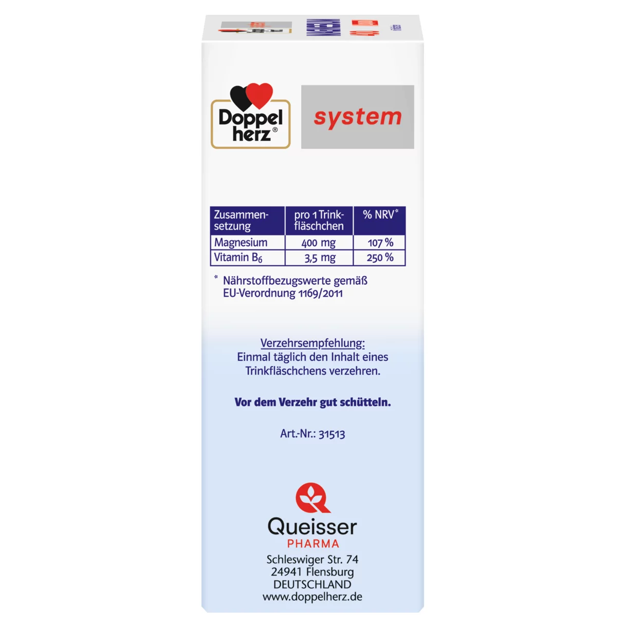 Abbildung der Produktverpackung Doppelherz system MAGNESIUM 400 LIQUID Seitenansicht links